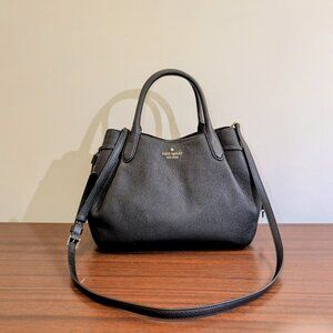 NWT Kate Spade New York Large Satchel Dumpling Pebbled Leather Black W/ Detachab